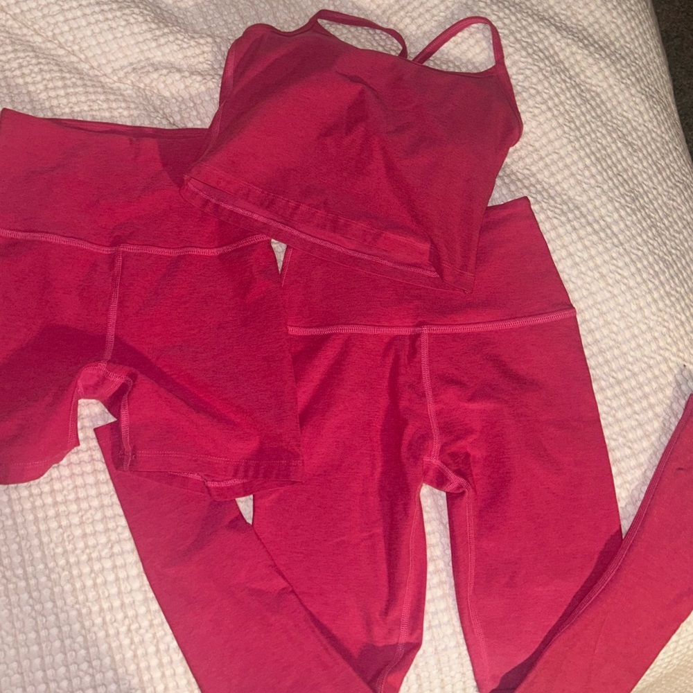 Beyond Yoga Hot Pink Top, Bike Short, and Leggings Bundle